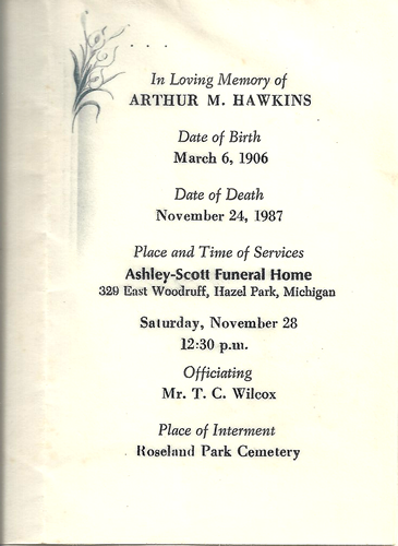 Arthur M. Hawkins Obituary & Memory Card