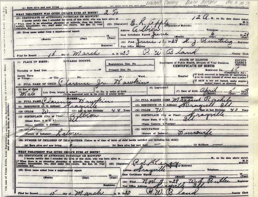 Clarence Hawkins Jr Birth Certificate