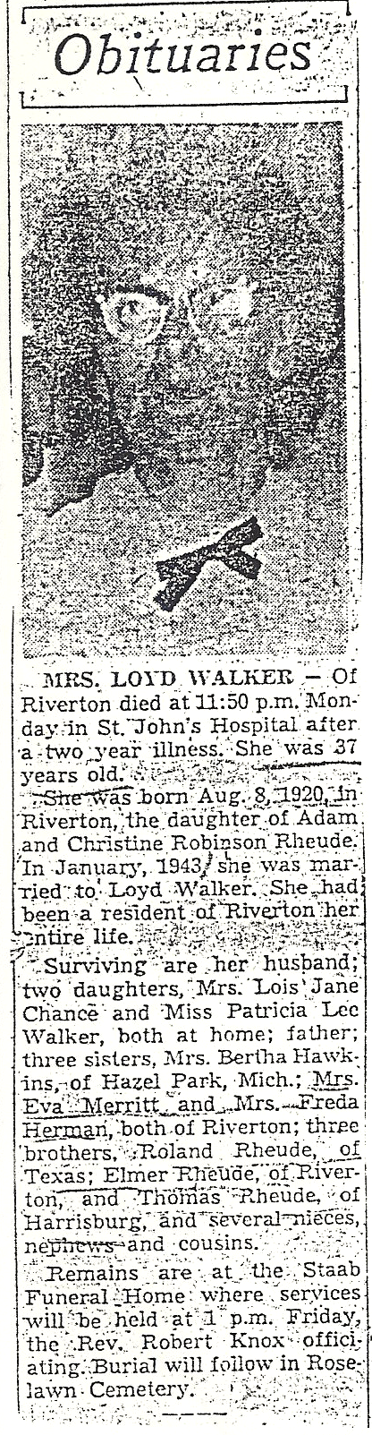 Alice Mae (Rheude) Walker Obituary