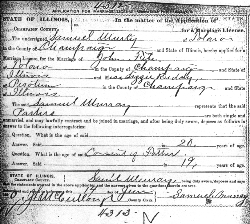 Elizabeth Rheude ~ John Fite Marriage Certificate